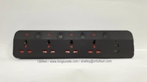 Melns pagarinātājs ar USB portu ar individuālu slēdzi